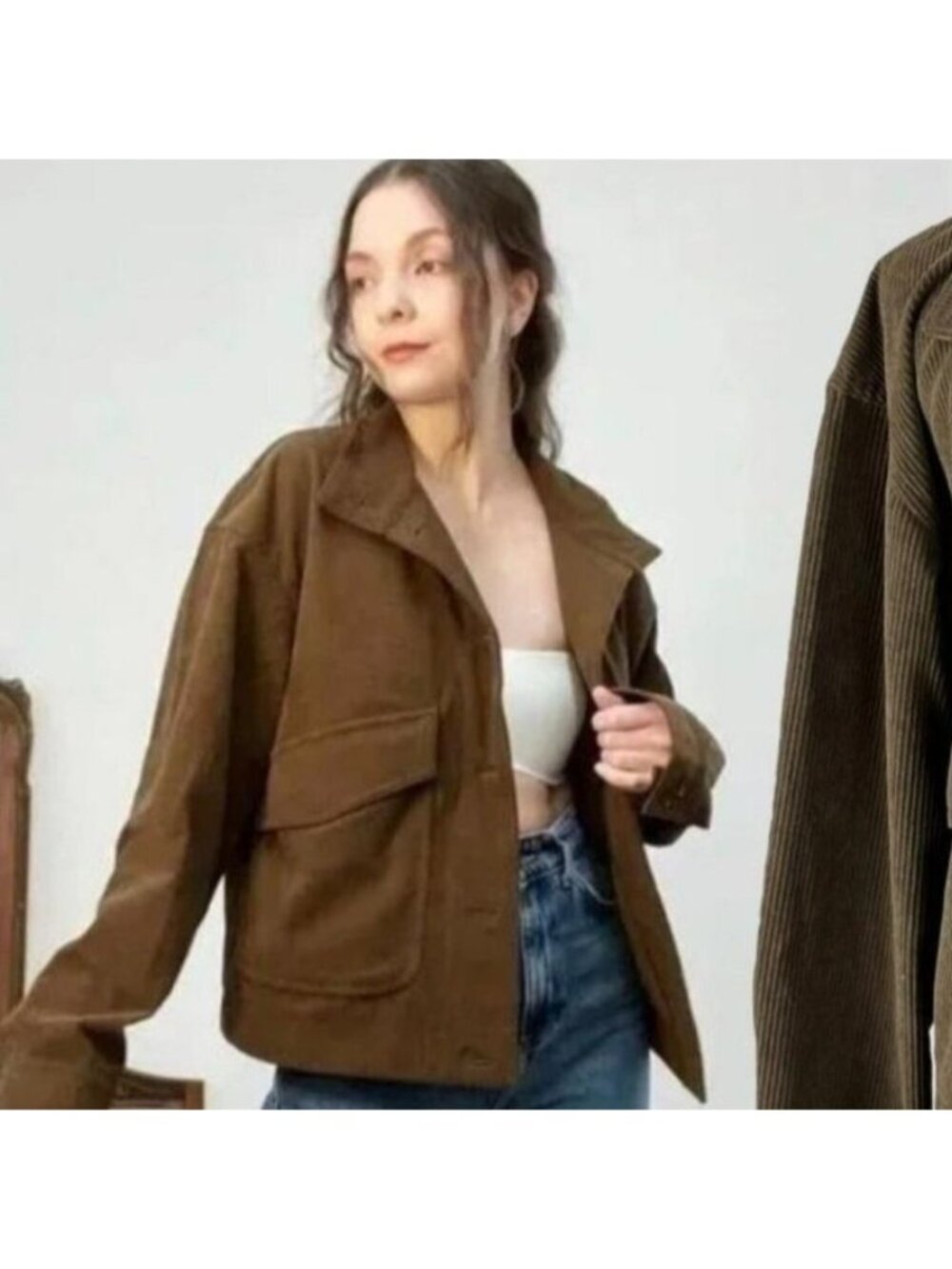 Avec Les Filles Jacket Large Brown Corduroy Oversized Boxy Boho Preppy Shacket